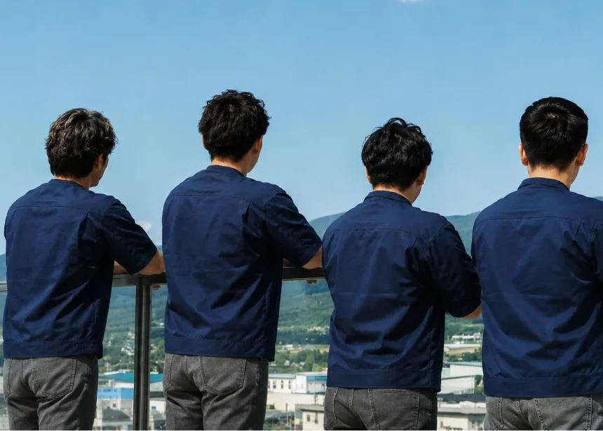 並んで景色を見るジーワンテックのスタッフ